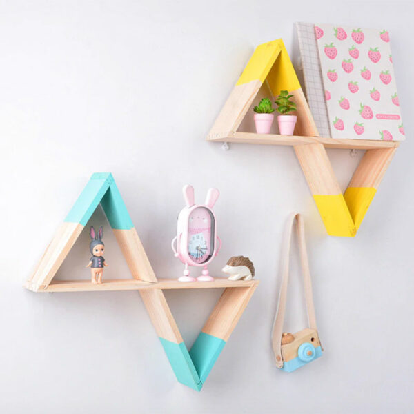 Double triangle wooden shelf